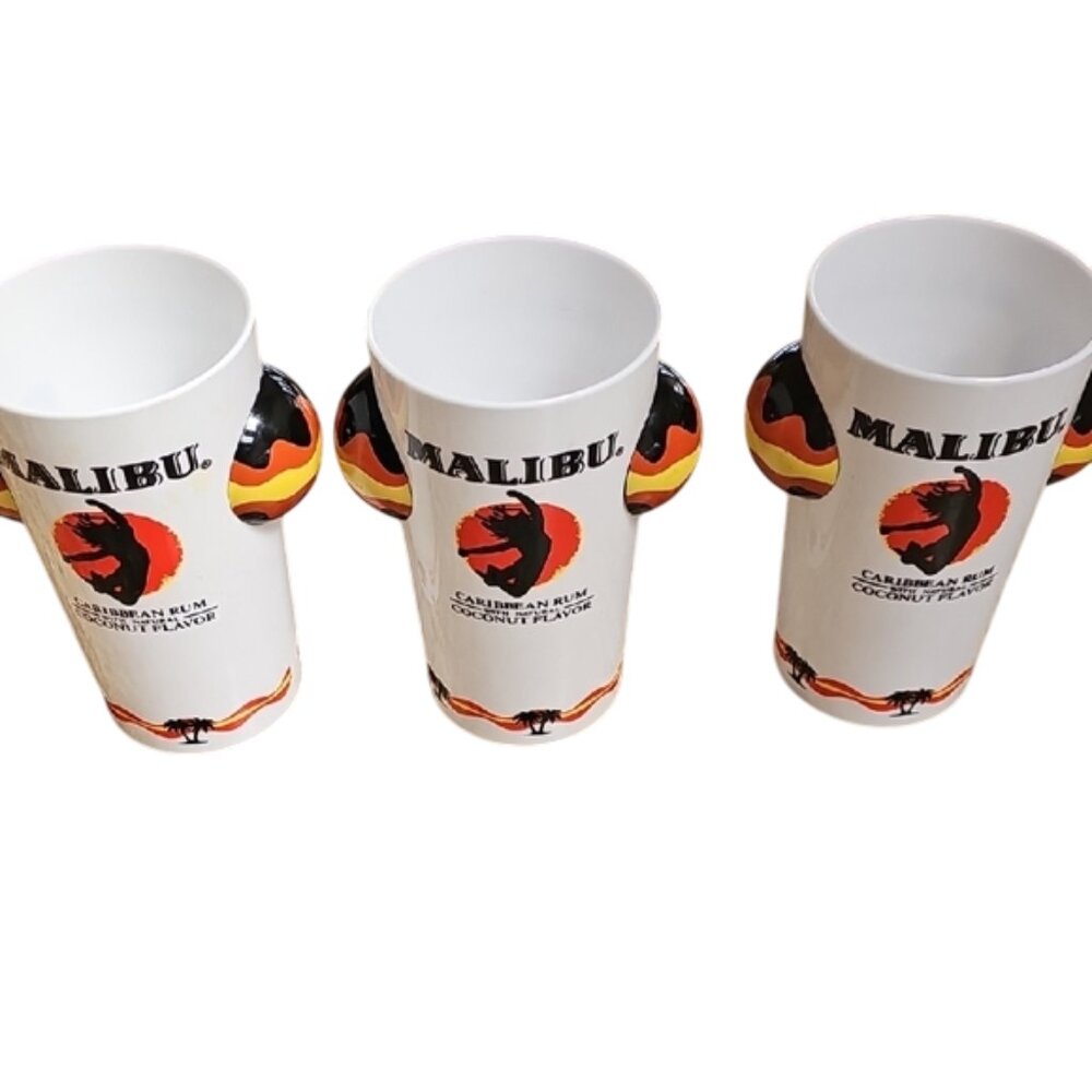 3 Malibu White and Black Rum Cocktail Glasses